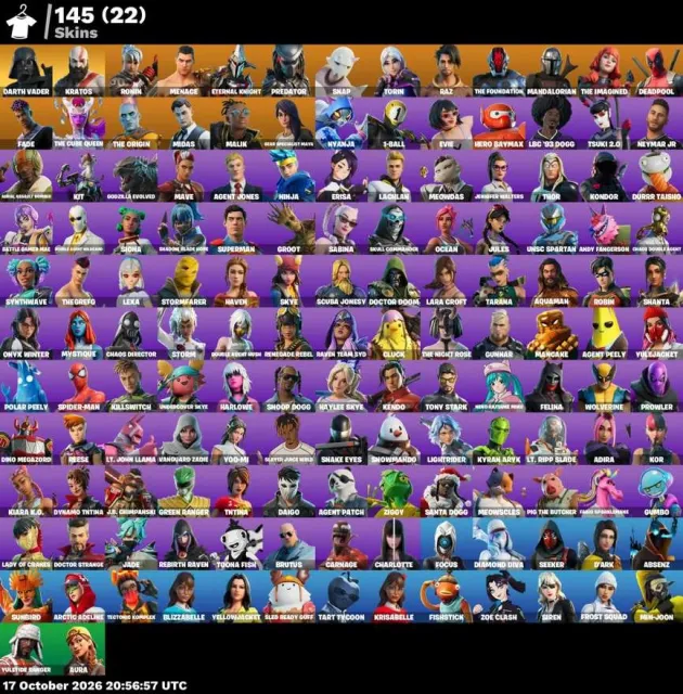 🚀 【FORTNITE】 ✨ Leviathan Axe, Kratos, Lara Croft, Midas ✨ 145 Skins | 1933 Stufen | 550 V-Bucks, Verkauf, Skins 145