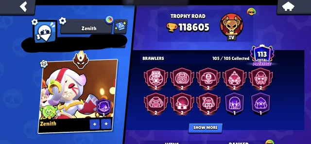 🔥 Selling a High-End Brawl Stars Account 🔥, trophies 118605, brawlers 105, primes 113