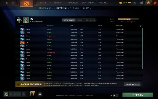 🟦⬛️🟦◼️ 2813 MMR⬛️HERO 4🔲MANY MATCHES🟦12000 HONOR🔳NO REPLENISHMENTS⬛️ 100% GUARANTEE◼️, Sale, 2813 MMR, 12000 honor, 12000 politeness, 384 matches, 400 hours