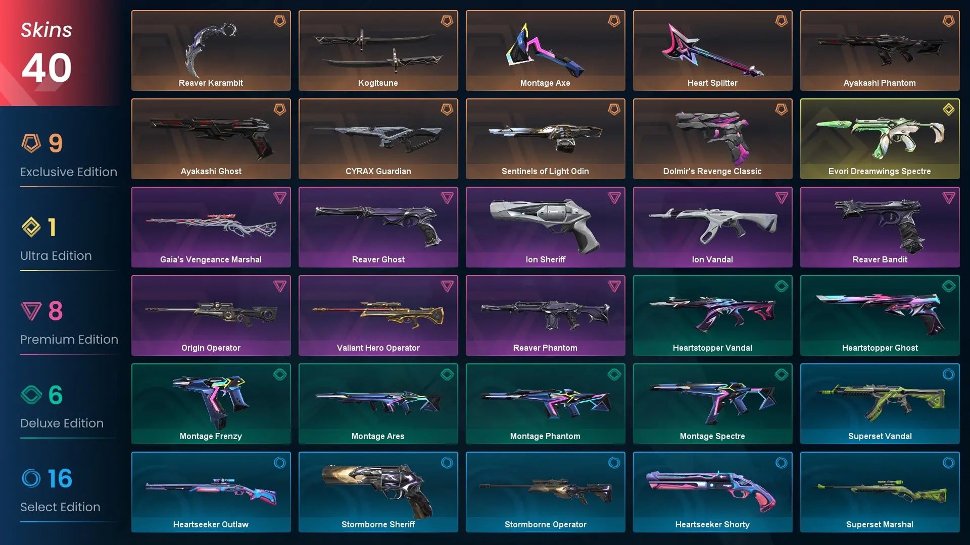 🌍 EU/Turkey | 🔥 40 Skins | 🔪 Reaver Karambit + ⚡ Ion Vandal + 🎎 Ayakashi Collection, Sale, Gold 1, Agents: 18, Skins: 40