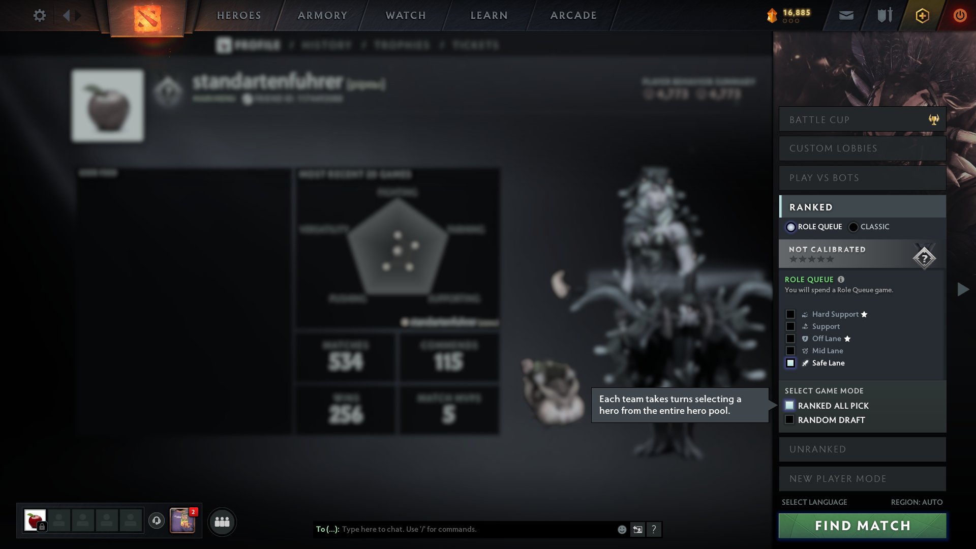 Account with access to ranked, recruit, tbd, arcana on juggernaut, immo on venomancer and huskar