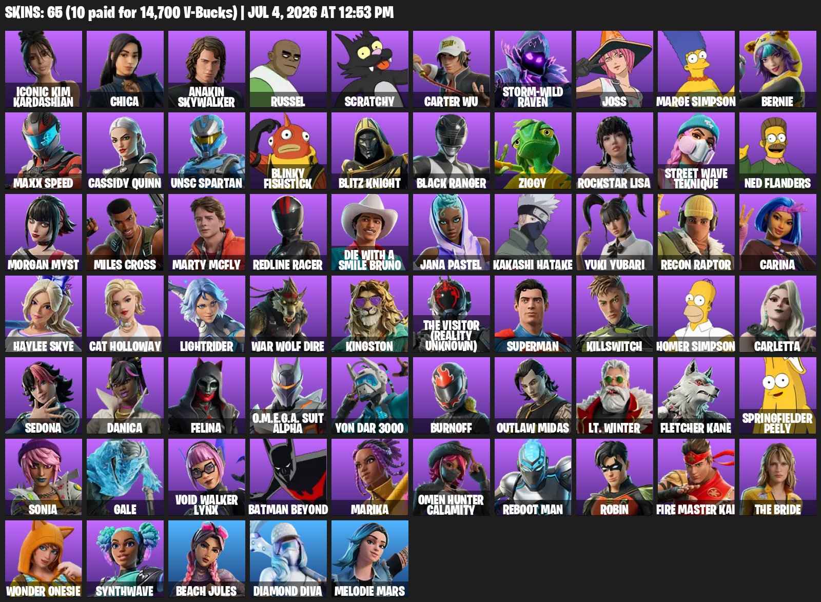 ⭐ 65 SKINS | CANDY AXE + GET GRIDDY | CHANGE EMAIL | NO RESTRICTIONS | 90+ LAST ACTIVITY ⭐, Sale, skins 65