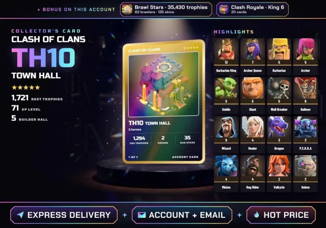 👑 ANDROID • IOS ✦ COC TH10 • 35 WAR STARS ✦ BK 13, AQ 7 ✦ + BS 35K TROPHIES • + CR KING 6, 10 TH Native Village