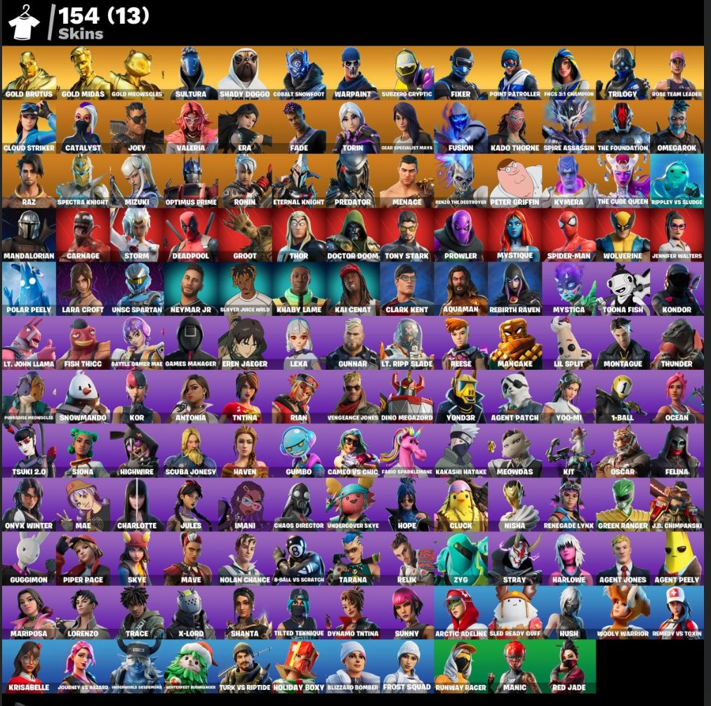 154 skins | OG STW | Gold Brutus | Gold Midas | Gold Meowscles, Sale, skins 154