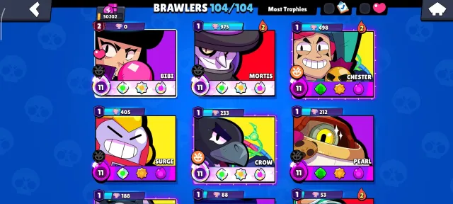 ‼️ 🔥An incredibly stacked account for the price: 104/104 characters and lots of skins‼️, trophies 50202, brawlers 104, primes 27