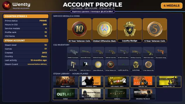 🔥 [CS2 PRIME] +4 RARE MEDALS: 10 YEARS · GO · LOYALTY — 2013 | +6 GAMES | FULL ACCESS #49MZOT, Sale, With inventory, Has PRIME