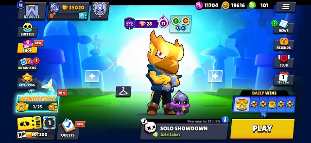 good account, 26 mythics and 11 legendaries, there are a lot of skins for each brawler, 35020 trophies, 86 brawlers