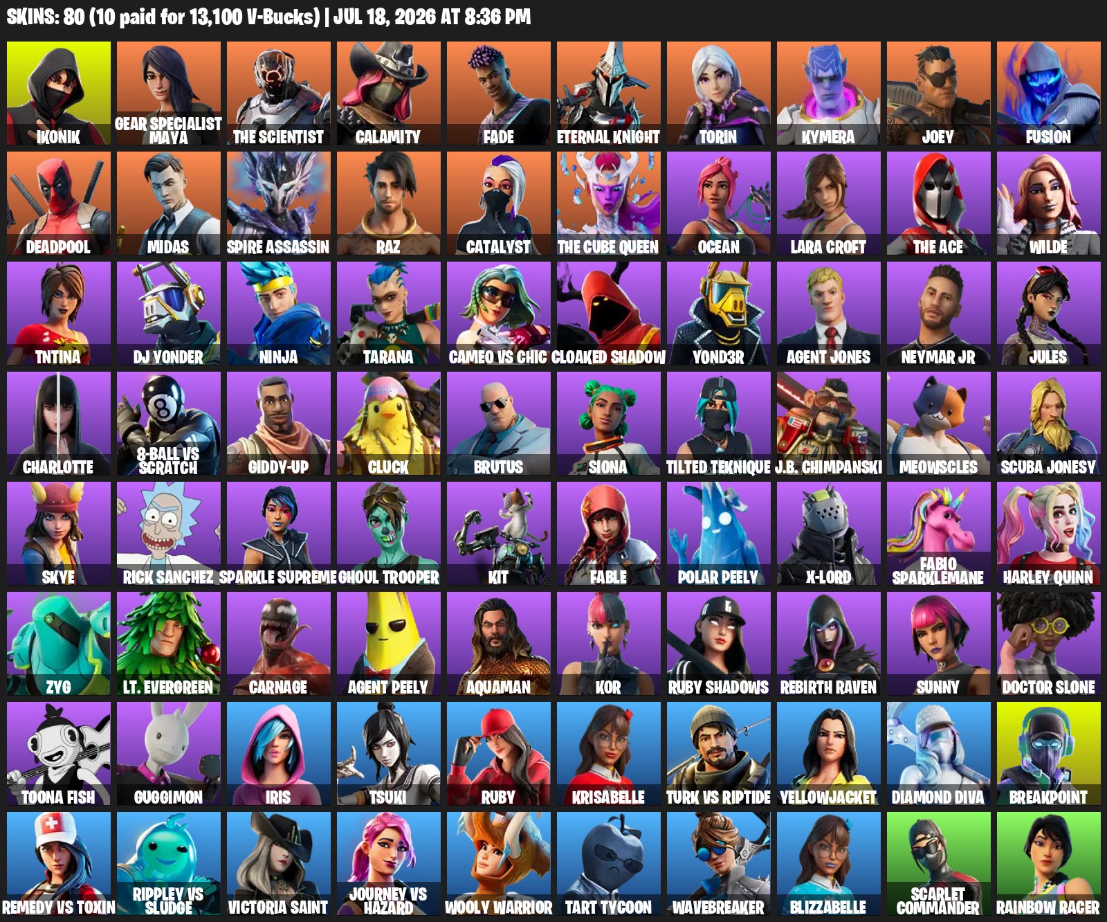 Fortnite account 80 skins, Sale, skins 80