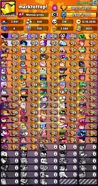 Brawl Stars Account | 24,377 trophies | 83 brawlers | 171 skins | 4 primes, 24377 trophies, 82 brawlers, 4 primes