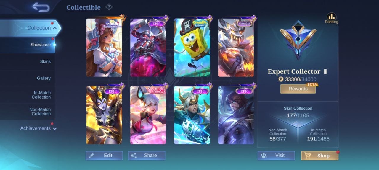 ML# 1360 Fluffy Floren EPIC YSS Bane Roger Irthil Nana special balmond Emblem max, Sale, Rank: Mythic, Level: 69, Winrate: 53%, Heroes: 124, Skins: 177