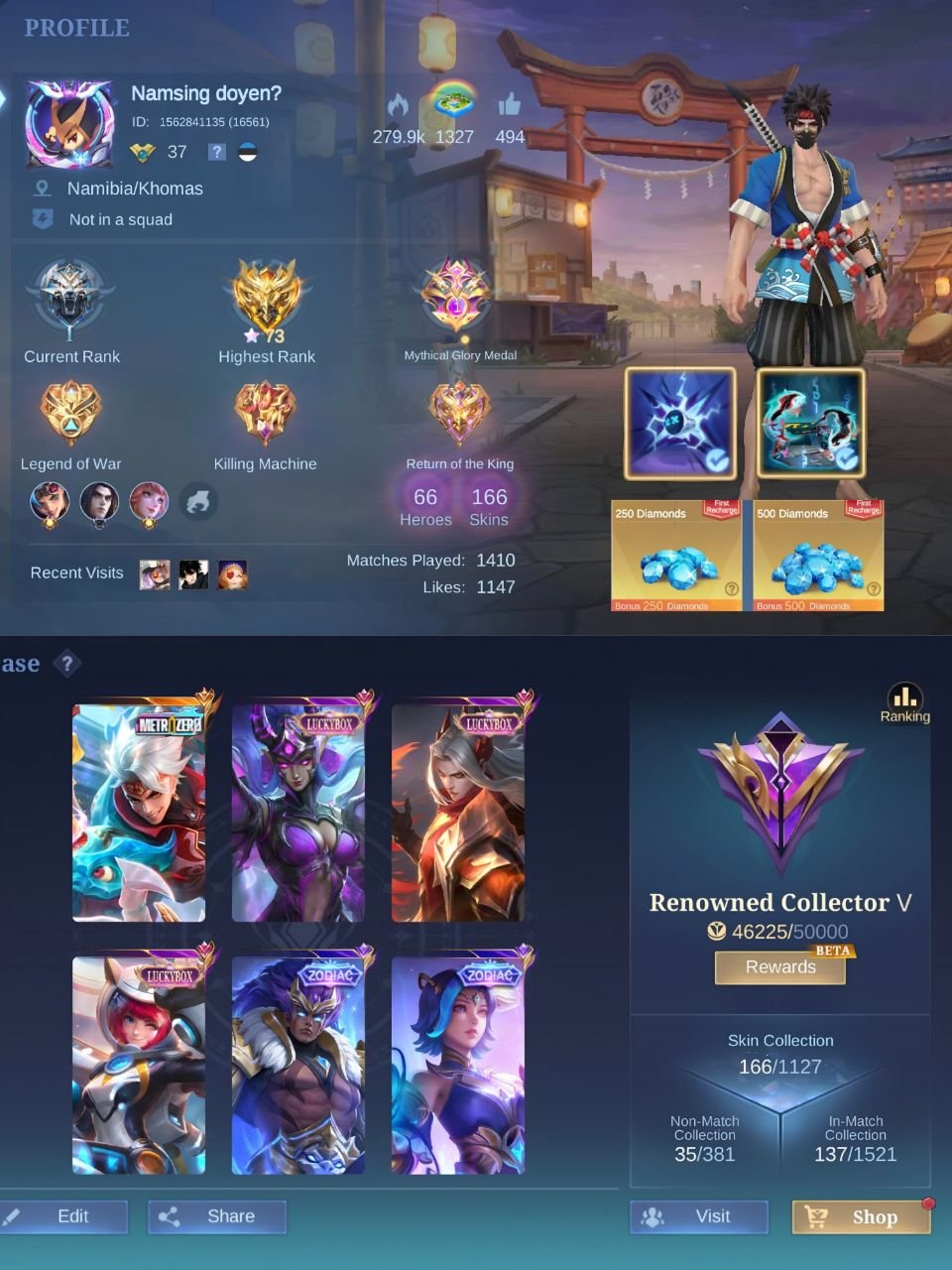 Kakashi/ Naruto hayabusa/ Skylar funny, Sale, Rank: Mythic, Level: 50, Winrate: 55%, Heroes: 90, Skins: 165