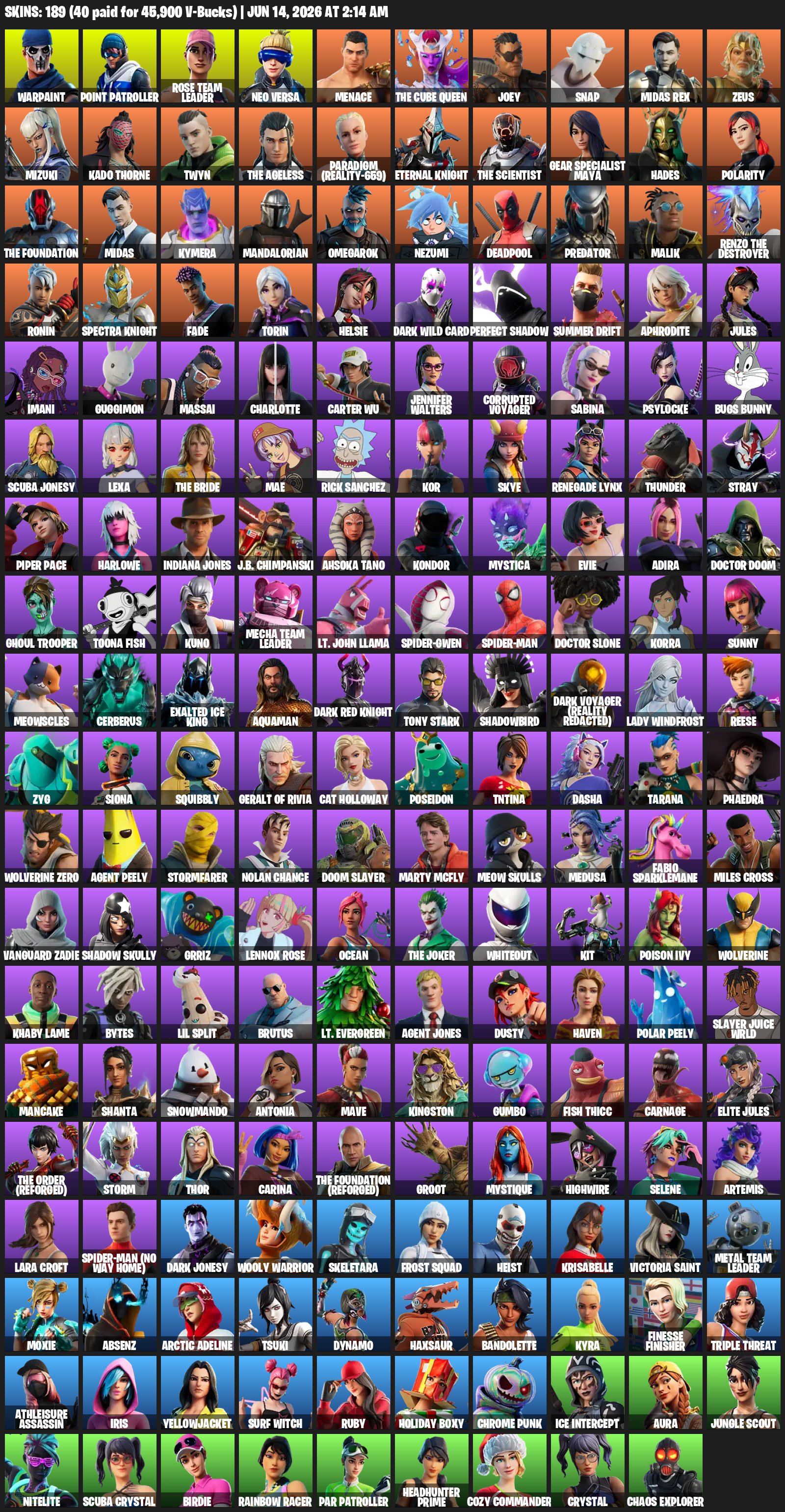 💥💥💥OG STW🐌🐌🐌189+ SKINS🐔🐔🐔👽👽👽, Sale, skins 190