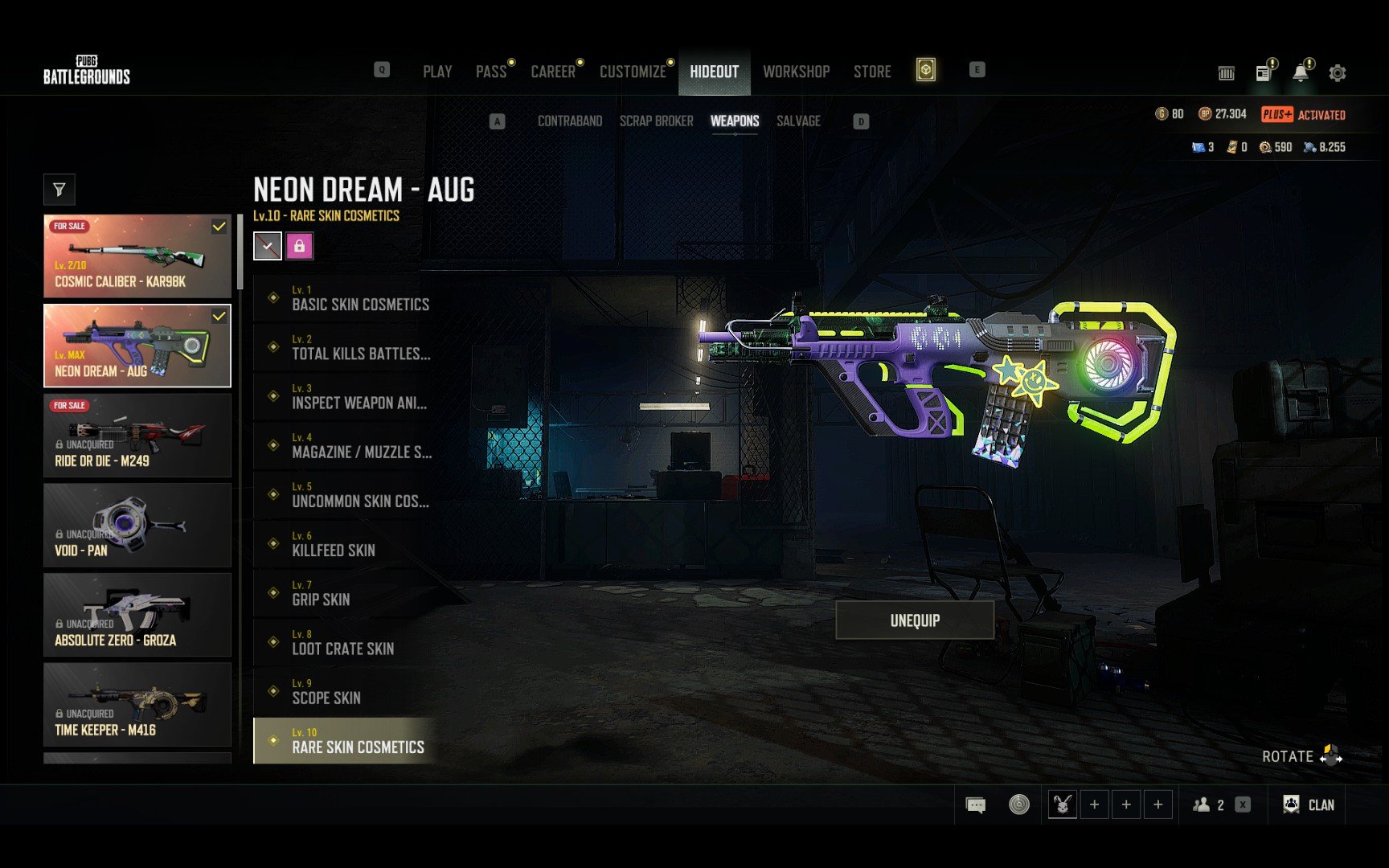 🔥[PROGRESSIVE] AUG Neon Dream Lvl 10 🔥Kar98 Lvl 2 🔥Eve Lvl 2 🔥6 schematics, 8800 Polymers, Yes BATTLEGROUNDS Plus