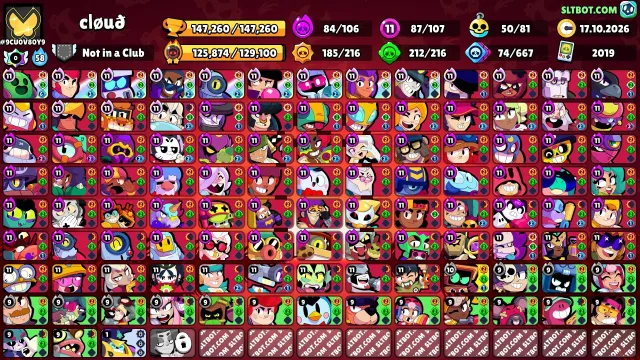 Selling personal account since 2019!!!, 147260 trophies, 107 brawlers, 142 primes