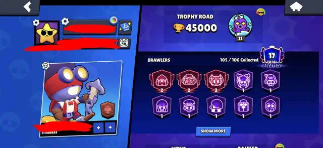 🏆45000🏆 ⚔️41x11 POWER⚔️ 🌊ALMOST ALL PIRATE SKINS COLLECTION🏴☠️🩸OVERVIEW IN DESCRIPTION🎬, 45000 trophies, 105 brawlers