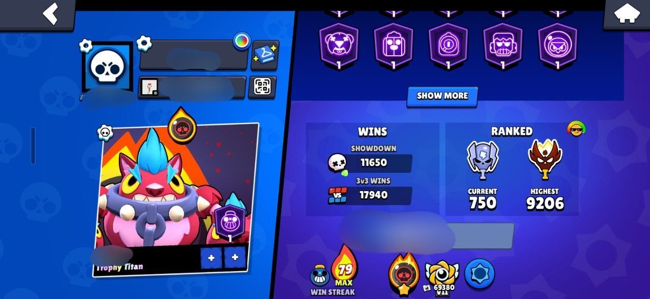 FAT ACC🏆96.500🏆101/104🔥19LEG+17MYTH SKINS🔥MANY EXPENSIVE SKINS FOR 30000+ GEMS🔥, trophies 96500, brawlers 101, primes 93