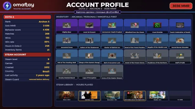 ⚡ DOTA 2 ⚡ HERO 5 · 3036 MMR (RANKING) • 4636 BEHAVIOR • FULL ACCESS #3Y912Y, Sale, 3036 MMR, 4636 behavior, 4636 politeness, 268 matches