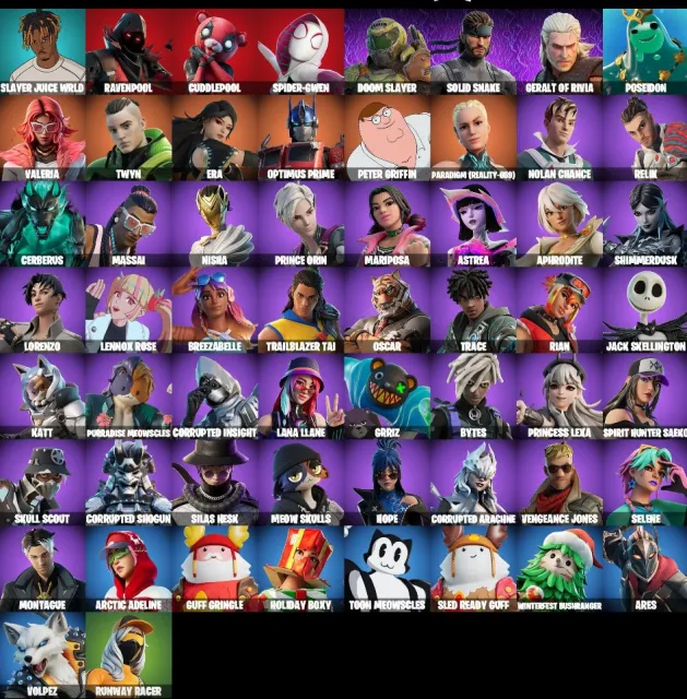 Продам акк Fortnite 58 скинов, 517 уровень, хороший акк для игры! отлёга 350+ дней скрины в описании, Продажа, скины 58