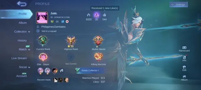 EMPTY LING COLLECTOR DRAGON SPECIAL / EPIC HUVE LIGHTBORN GREEN 9TH PIAZ FANNY, Sale, Rank: Epic, Level: 46, Win Rate: 55%, Heroes: 34, Skins: 42