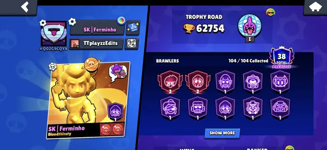 💚【BRAWL STARS ACCOUNT】💫⚠️AUTO-DELIVERY💨【62,754🏆 TROPHIES】💚【276 SKINS】💫💥【104 BRAWLERS】😶🌫️, trophies 62754, brawlers 104, primes 38