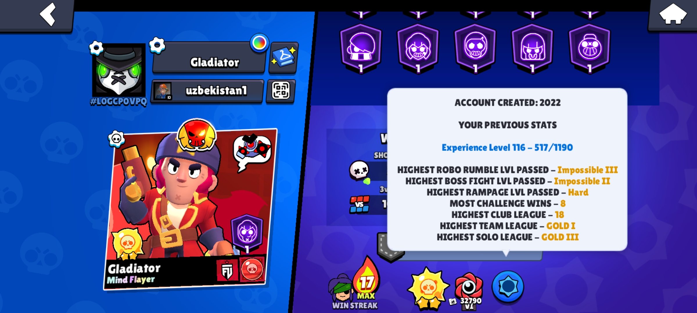 🏆𝟕𝟑𝟓𝟎𝟎🏆❤️🔥SOLAR 𝟐❤️🔥🧊CORSAIR COLT🧊🎀DUSTIN NITA + ELEVEN LUMI🎀🏅𝟑𝟖𝟒 SKINS + 𝟕𝟎 x 11🏅, trophies 73406, brawlers 102, primes 38