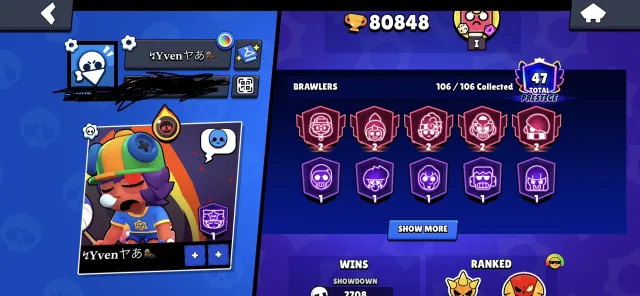 🔥 ИНФО BRAWL STARS 🔥 80K+ 🏆 СМОТРЕТЬ ДАЛЬШЕ ВНИЗУ‼️👇, 80848 кубков, 106 бравлеров, 42 праймов
