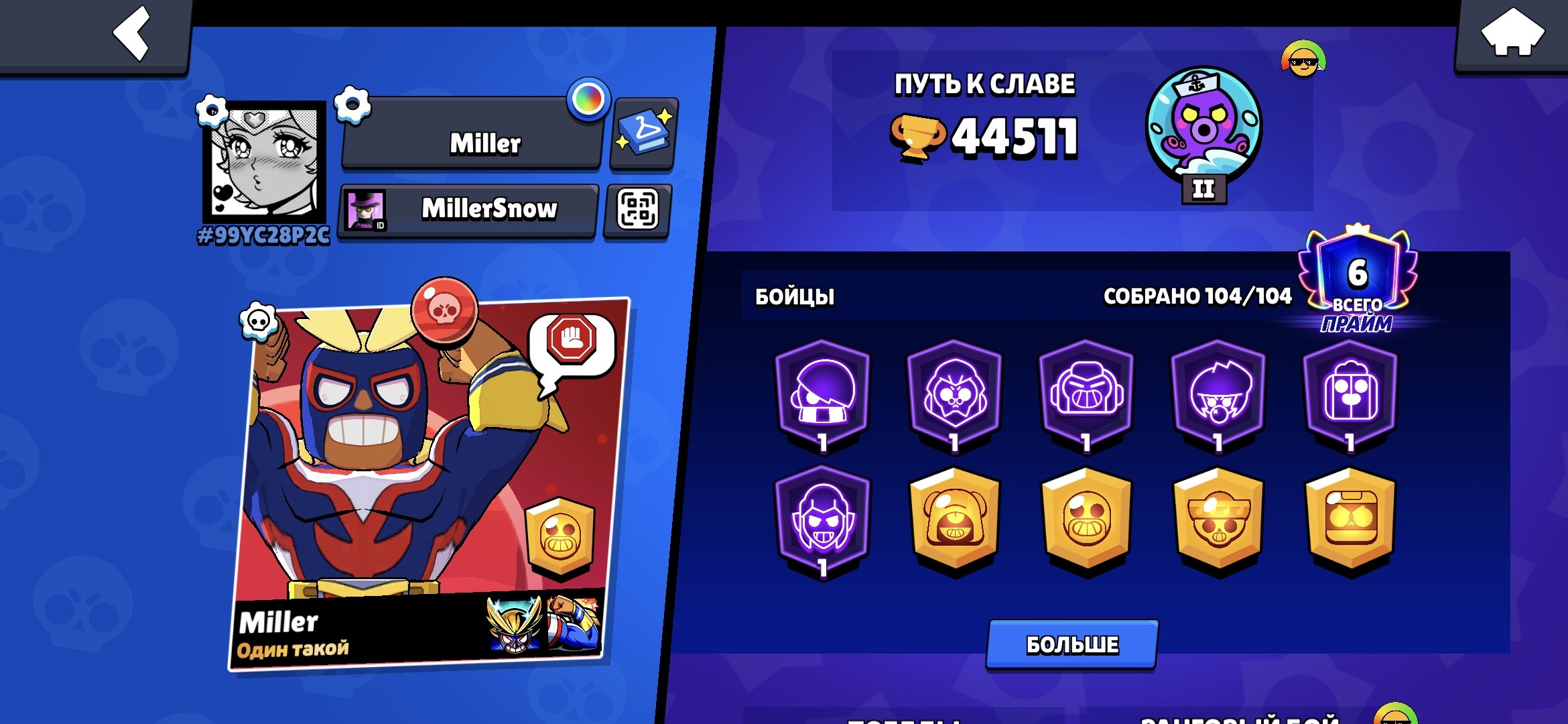 Normal ak, trophies 44511, brawlers 104, primes 6