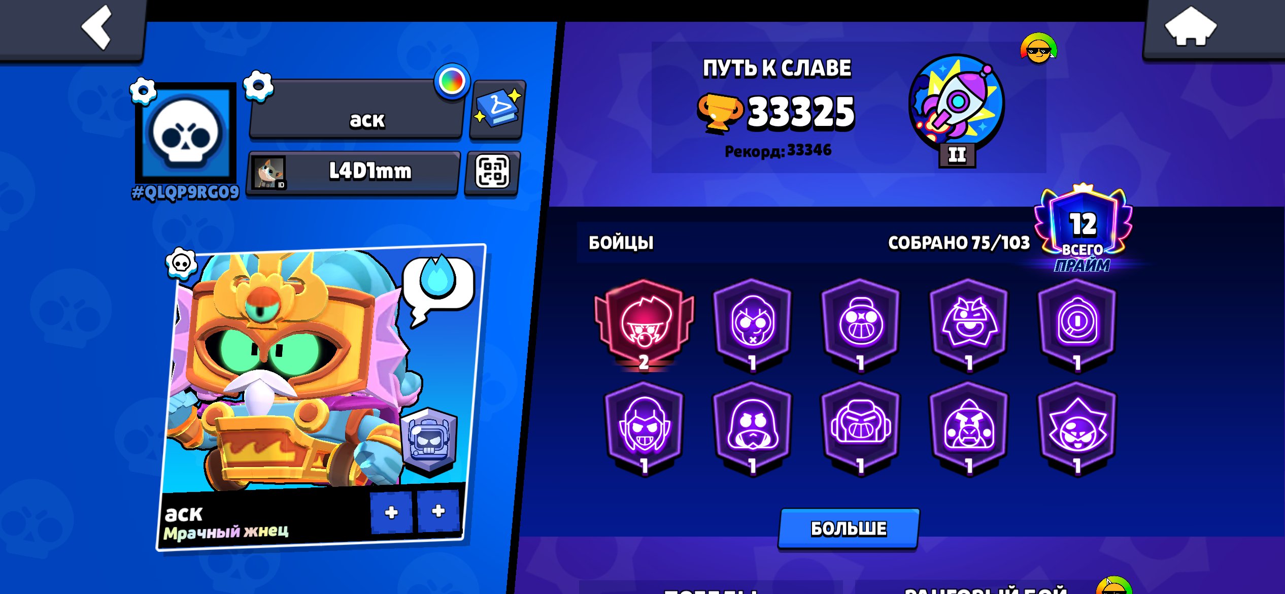 💫Old account 84 epic skins💫, trophies 33000, brawlers 75, primes 12