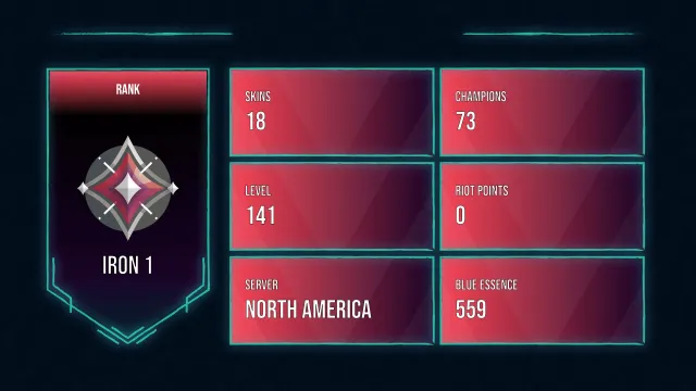 🥑 NA 🥑 18 SKINS 🥑 IRON 1 🥑 73 CHAMPIONS 🥑 141 LEVEL 🥑 INSTANT DELIVERY 🥑 GpHGR 🥑, Sale, level 141, champions 73, skins 18, Iron