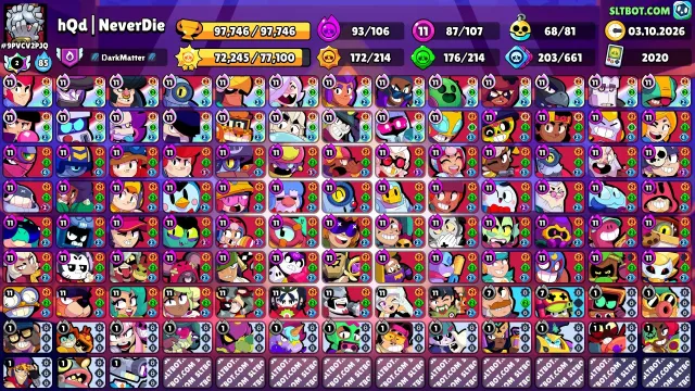 | Rebinding |Brawl Stars | 87 brawlers at 11 power | 4 3 prime| 4x old master| 1 35 rank|, 98600 trophies, 107 brawlers, 78 primes