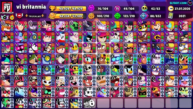 🌀50+ 11 powers🌀|⭐lots of skins⭐|🟥multiple legendary league🟥, trophies 48929, brawlers 104, primes 35