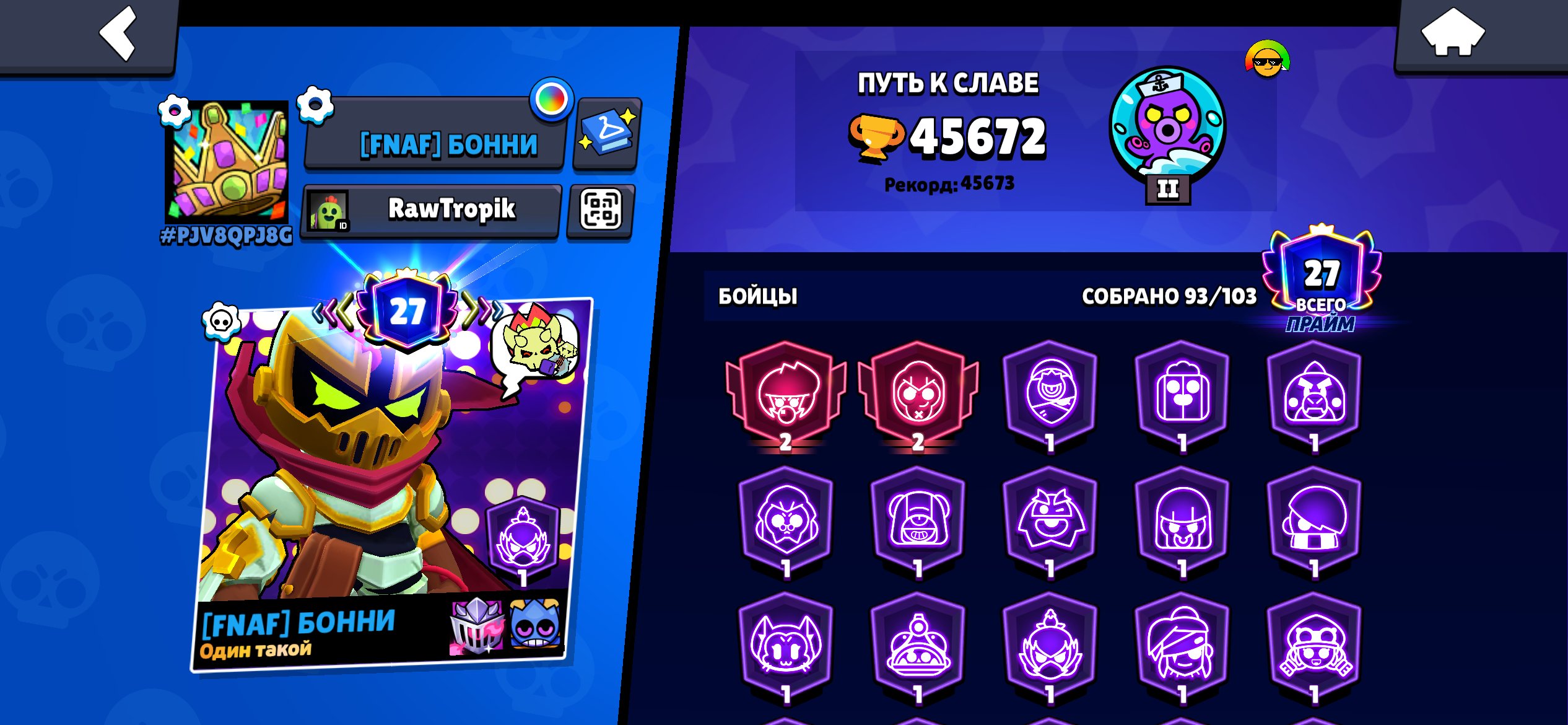The best account for its price, believe me, you will enjoy it., trophies 45672, brawlers 93, primes 27