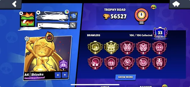 brawl stars + clash royale, 2 3 prime, rare skins, 56000 trophies, 106 brawlers