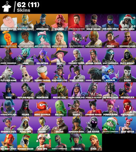 [ PC ] 🔥 Compte Fortnite | LVL 1247 | 62 Skins | Peter Griffin | Spider-Man NWH | Accès Complet ✅, Vente, skins 62