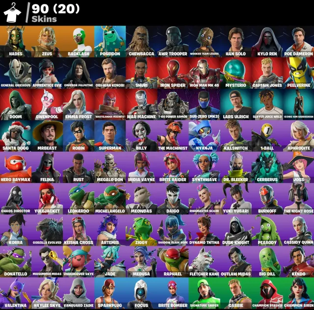 👕 90 скинов 🎮 1380 Уровень 💰 300 V-bucks 💰 Hades | Zeus | Backlash | Poseidon | Chewbacca | AWR, Продажа, скины 90