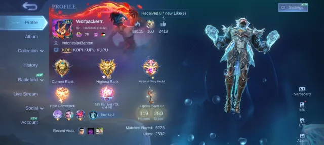 SAFE & CHEAP |LUCKYBOX KIMMY, NATALIA COLLECTOR AND HAVE 26 EPIC SKINS, Продажа, Ранг: Легенда, Уровень: 105, Процент побед: 53%, Герои: 119, Облики: 250