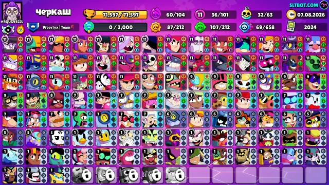 Lots of rare skins 🔴🟡 Account with paid content 🟢🔴🟣🔵, trophies 71597, brawlers 101, primes 51