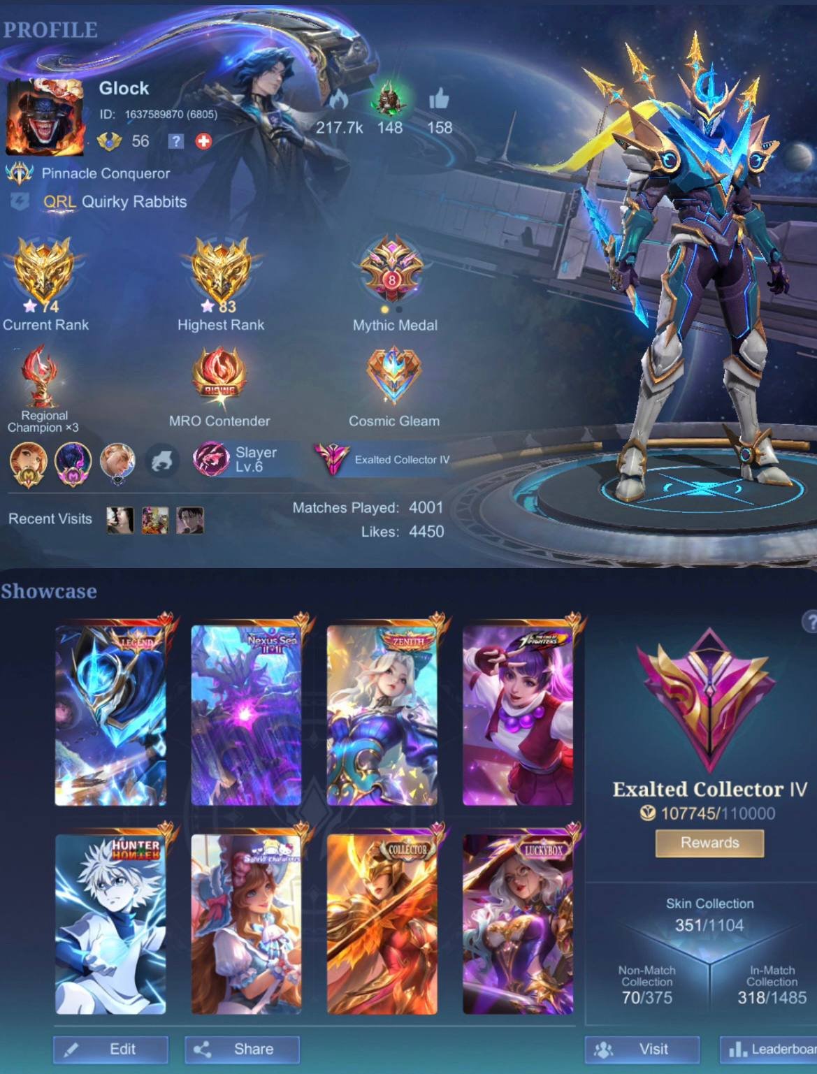 🏆• Team Liquid TP • LEGEND Gusion • KOF Guin • Zenith Selena • HxH Harith • Nexus Sea Thamuz •🏆, Sale, Rank: Mythical Immortal, Level: 56, Winrate: 55%, Heroes: 300, Skins: 355