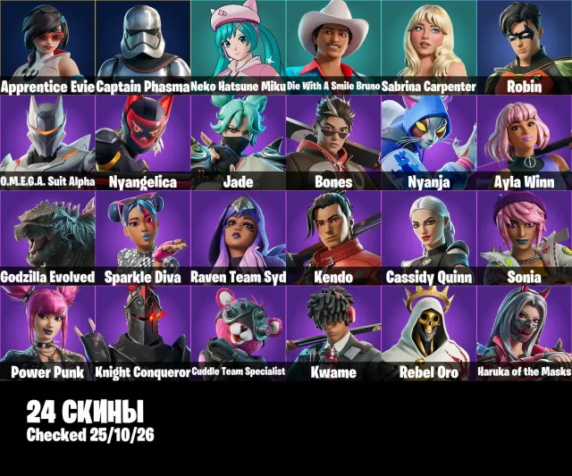 🌊👤Account 24 Skins👤👾Neko Hatsune Miku👾💪Apprentice Evie💪🌀Rebel Oro🌀👤Power Punk👤📧Email Change📧, Sale, skins 24