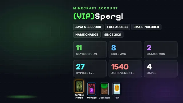 👑 [VIP] 🌱 SkyBlock Level 11 🦸 Cloaks (4): Zombie Horse, Menace, Common ✅ Java & Bedrock & full access, Sale, All account data