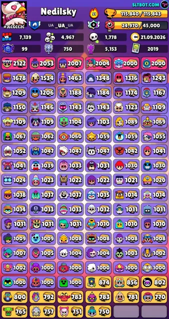 Fat Brawl Stars account | 115,809 trophies | 106/107 brawlers | Martian Glory II, 115,000 trophies, 106 brawlers, 99 primes
