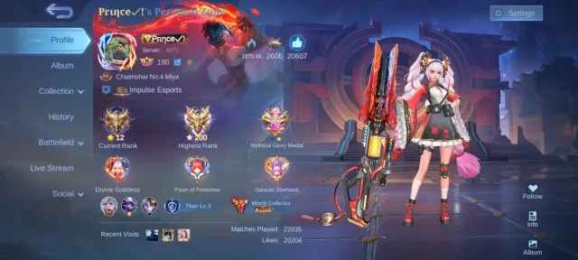 🔥World Collector 22014🔥200 stars🔥Premium account🔥, Sale, Rank: Mythical Immortal, Level: 220, Win rate: 64%, Heroes: 133, Skins: 815