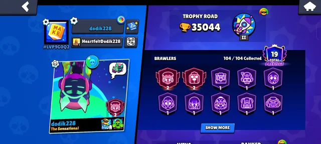 AUTO-DISTRIBUTION OF ALL HEROES 81 EPIC 14 MYTHIC 7 LEGENDARY 5 HYPER-CHARGE SKINS, trophies 35055, brawlers 104, primes 19