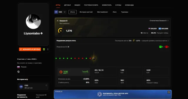 FACEIT + PRIME✅💙6 LVL FACEIT💙✅VERIFICATION PASSED✅💙REVERIFICATION✅💙10 MATCHES, Sale, Inventory empty, Has PRIME, FACEIT, 1276 ELO, Registered: Yes