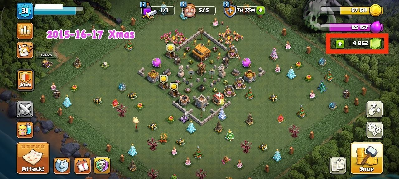 RARE TH3🔴2015-16-17 XMAS TREES🔴1000 WARSTAR🔴GERMANY LOCAL🔴5K GEMS🔴, 3 TH Main Village, 1 TH Builder