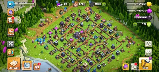 🟥⬛🛑Th 15 NEAR MAX🛑⚫XP 175🛑⚫Heroes Level-K75/Q70/MP40/W40/RC12🛑⚫Gems 550🛑⚫With Gmail🛑⚫Full Access, 15 TH Родной Деревни, 9 TH Строителя