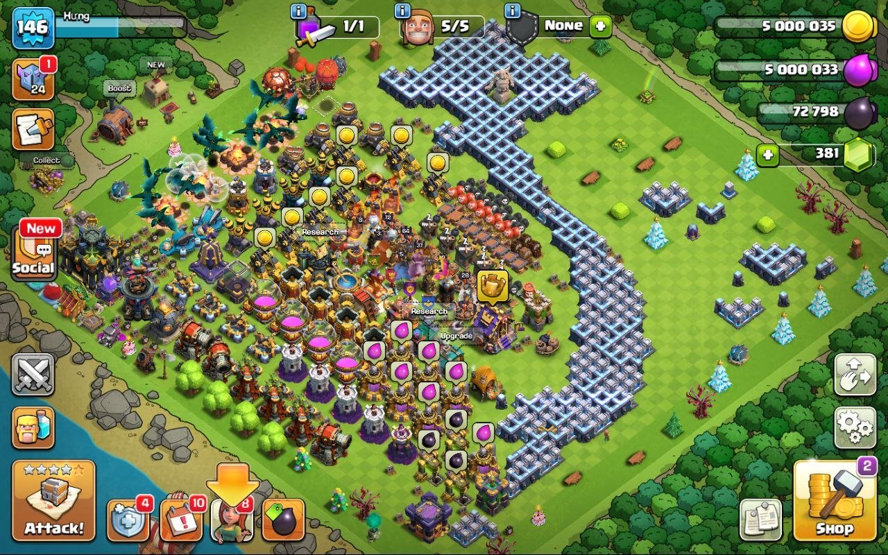 17 тх раш | 146 LVL | 64/72/40/37/28 | топ снаряжение, 14 TH Main Village