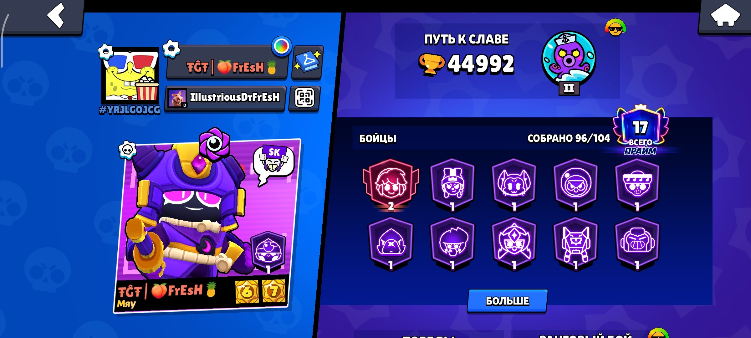 top acc under the basis there are many beautiful screenshots,, trophies 44992, brawlers 96, primes 17
