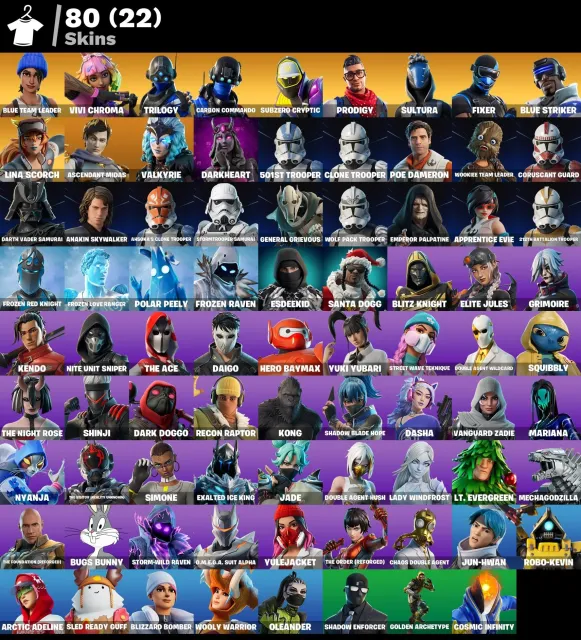 🔥 STACKED FORTNITE ACCOUNT | PC/XBOX/PSN | LVL 2152 | 399 WINS | 81 SKINS | BLUE TEAM LEADER, Продажа, скины 81