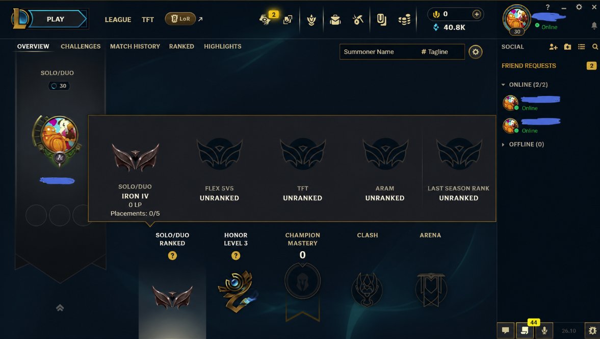 ⭐ SEASON 16 🌎 EUW ⭐ IRON 1 🍀 +40K BE ⭐ RANKED READY Unverified, Sale, level 30, champions 20, Iron